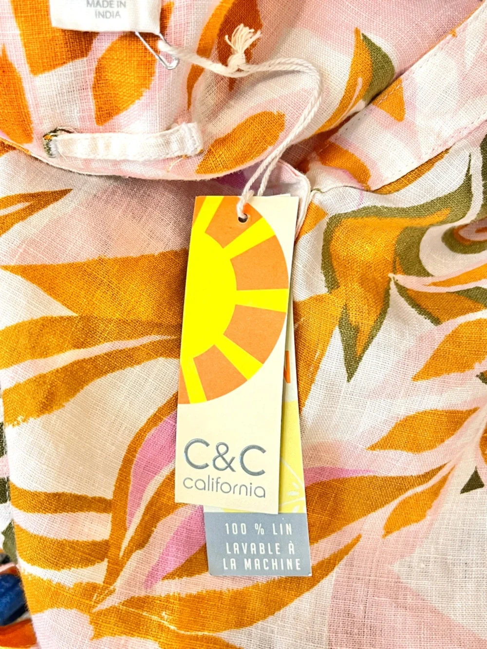 NEW C&C California 100% Linen Dress Multicolor Tropical Leafy Palm Print S NWT - Picture 6 of 9
